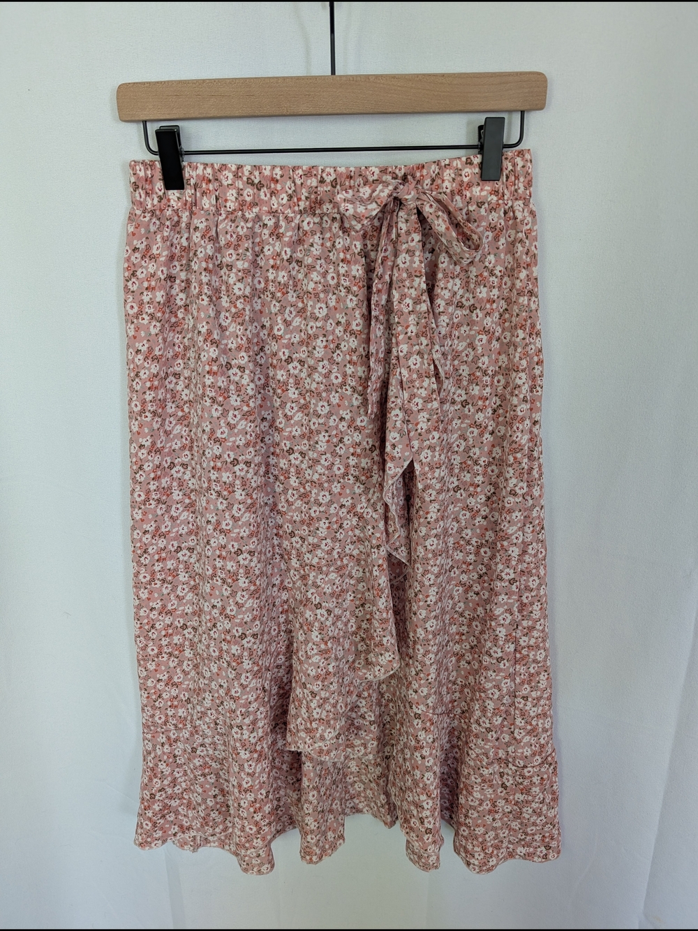 Women's Floral Faux Wrap Midi Skirt - Dusty Rose